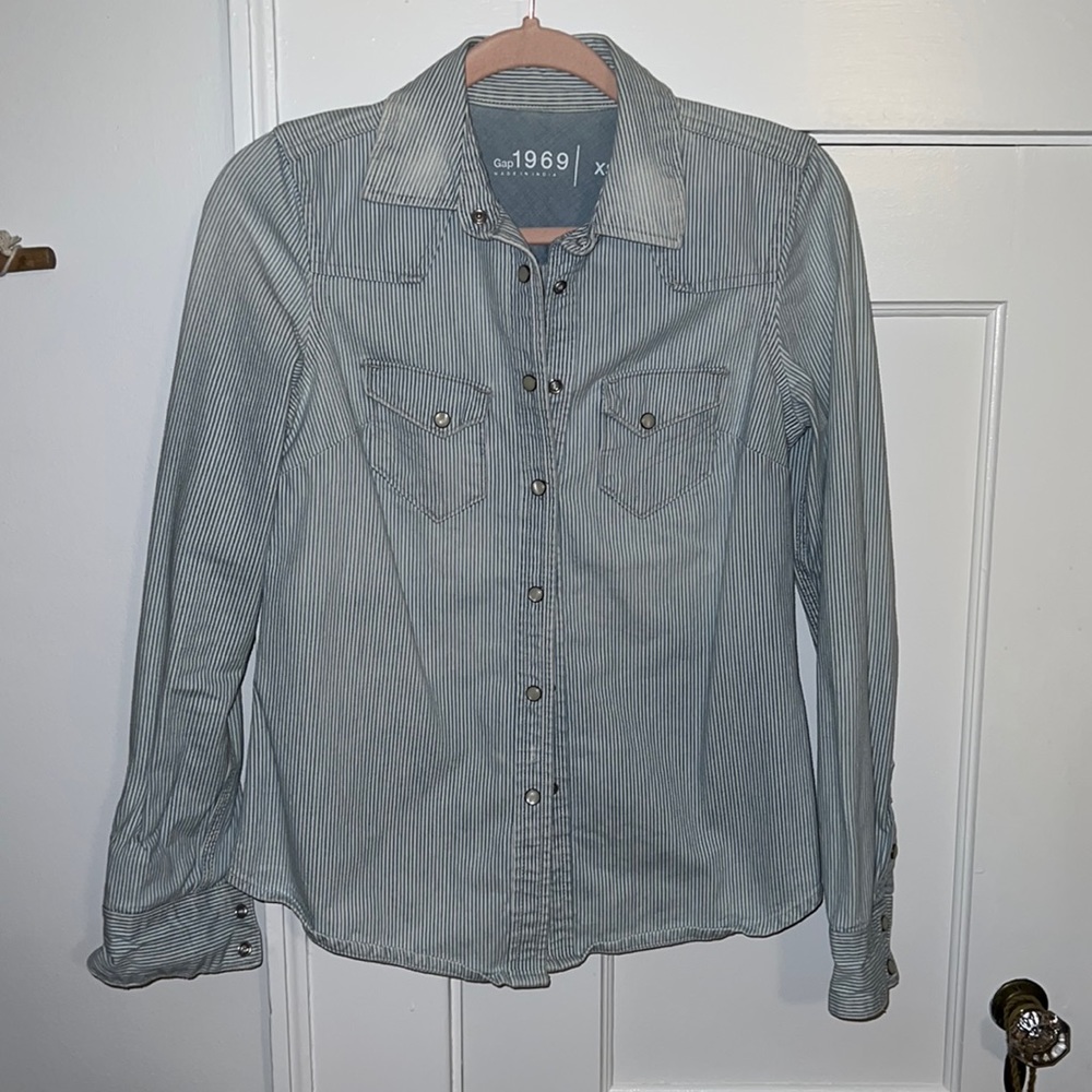 GAP railroad stripe shacket